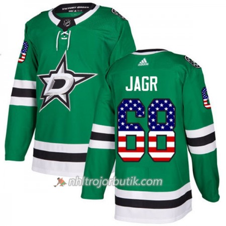 Män Ishockey Dallas Stars Tröja Jaromir Jagr 68 Adidas 2017-2018 Kelly Grön USA Flag Fashion Authentic